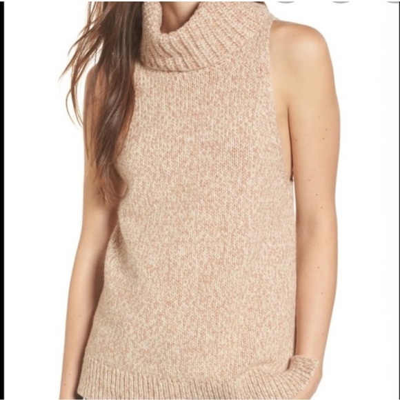 Madewell Sz XS Tan Cowl Neck Sweater Vest Cutaway Merino Wool bled fits like M - Picture 6 of 7